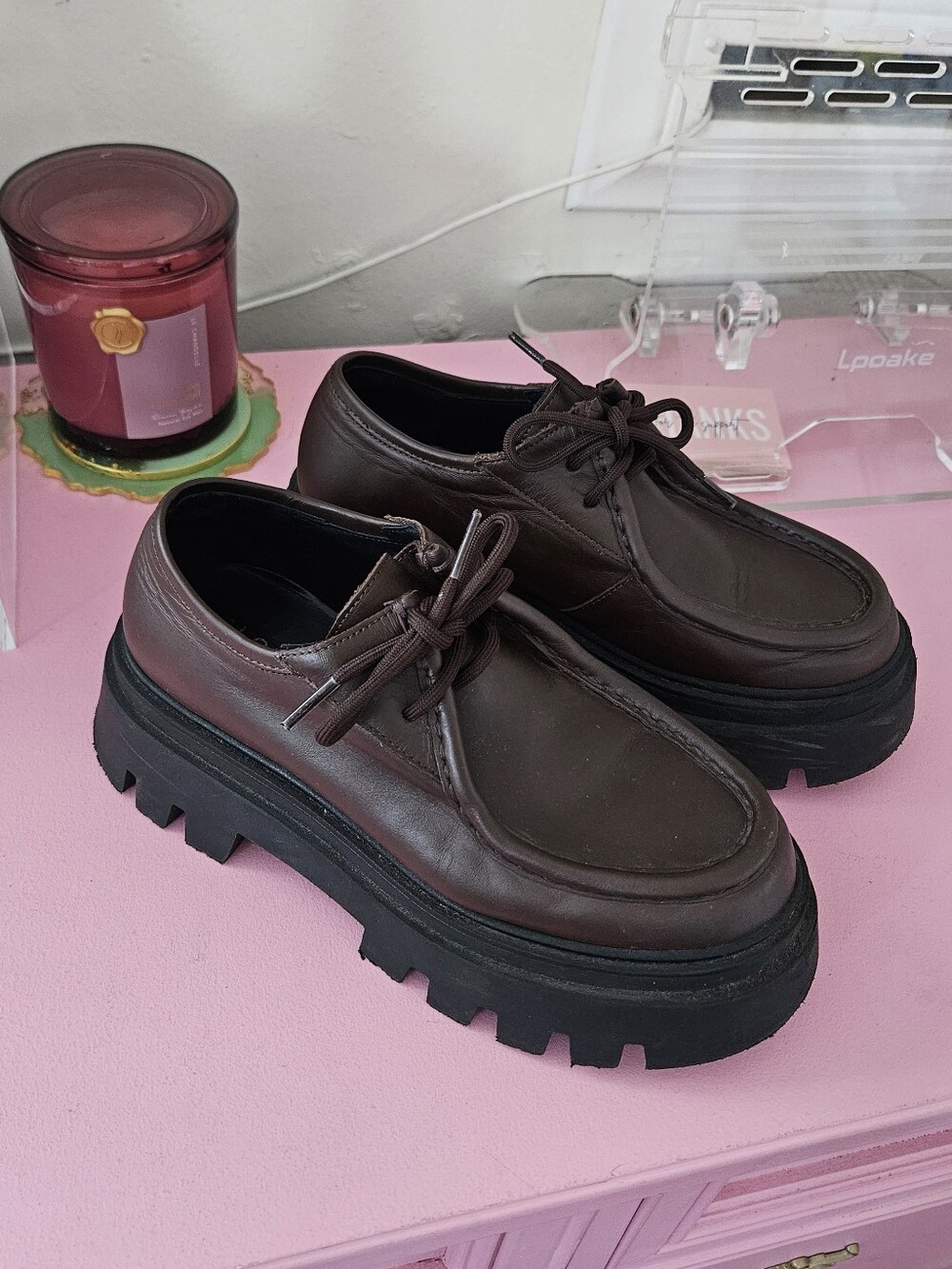 ALOHAS Tycoom Dark Brown Leather Lug Sole Loafers Size 38